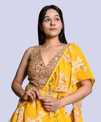 Yellow Floral Lehenga Set 4
