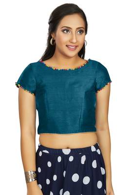 Teal Art Silk Designer Party Wear Readymade Blouse 1