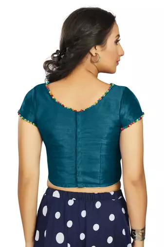 Teal Art Silk Designer Party Wear Readymade Blouse