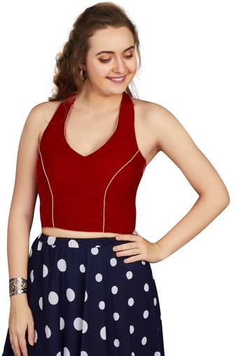 Women's Maroon Velvet Solid Readymade Blouse