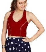 Women's Maroon Velvet Solid Readymade Blouse