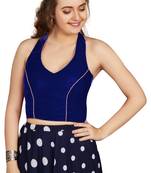 Women's Blue Velvet Solid Readymade Blouse