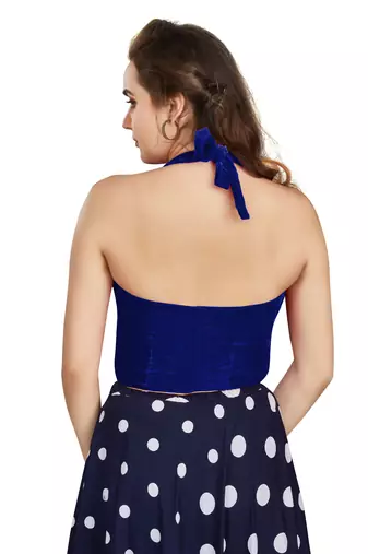 Women's Blue Velvet Solid Readymade Blouse