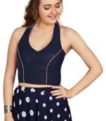 Women's Navy Blue Velvet Solid Readymade Blouse