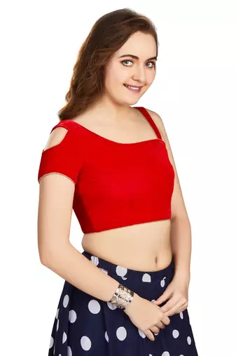 Women's Red Velvet Solid Readymade Blouse