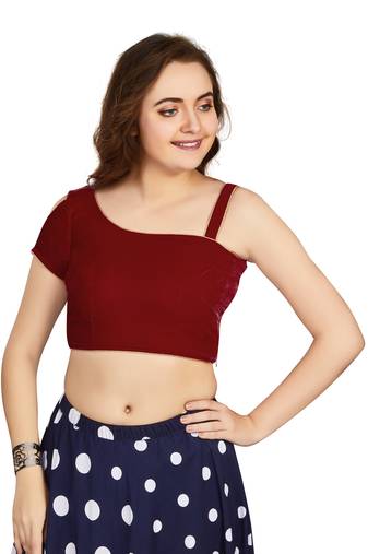 Women's Maroon Velvet Solid Readymade Blouse