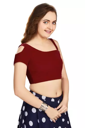 Women's Maroon Velvet Solid Readymade Blouse