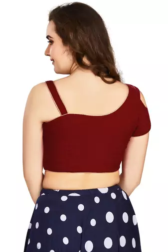 Women's Maroon Velvet Solid Readymade Blouse