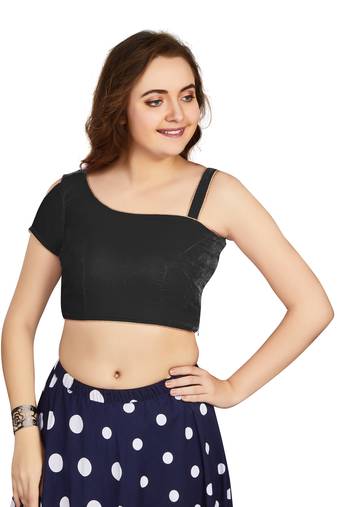 Women's Black Velvet Solid Readymade Blouse