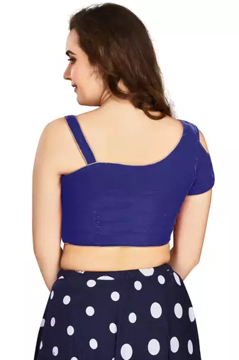 Women's Blue Velvet Solid Readymade Blouse