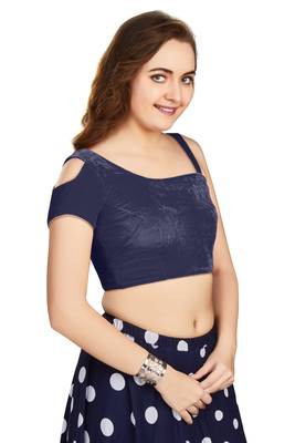 Women's Navy Blue Velvet Solid Readymade Blouse 2