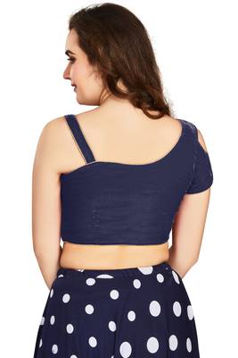 Women's Navy Blue Velvet Solid Readymade Blouse 3