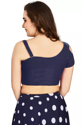 Women's Navy Blue Velvet Solid Readymade Blouse