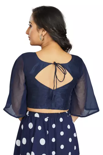 Women's Navy Blue Art Silk Umbrella Sleeves Readymade Blouse