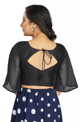 Women's Black Art Silk Umbrella Sleeves Readymade Blouse