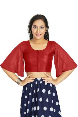 Women's Red Art Silk Umbrella Sleeves Readymade Blouse 1