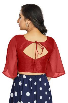 Women's Red Art Silk Umbrella Sleeves Readymade Blouse 2