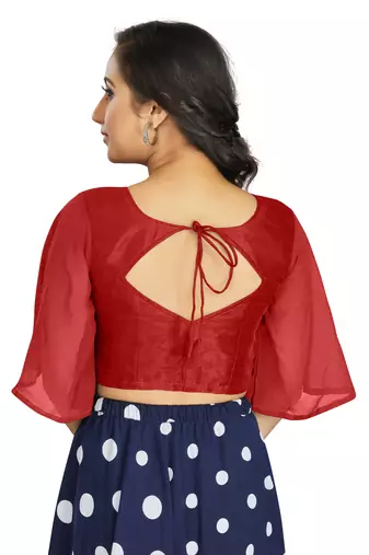 Women's Red Art Silk Umbrella Sleeves Readymade Blouse