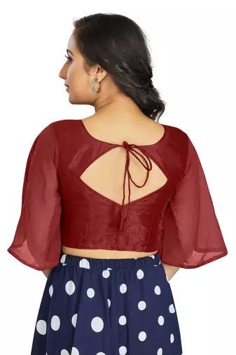 Women's Maroon Art Silk Umbrella Sleeves Readymade Blouse