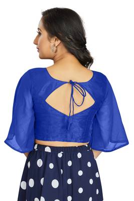 Women's Royal Blue Art Silk Umbrella Sleeves Readymade Blouse 2