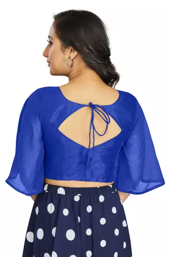 Women's Royal Blue Art Silk Umbrella Sleeves Readymade Blouse