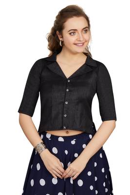 Women's Black Art Silk Button Readymade Blouse 1