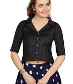 Women's Black Art Silk Button Readymade Blouse