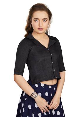 Women's Black Art Silk Button Readymade Blouse 2