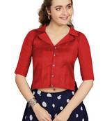 Women's Red Art Silk Button Readymade Blouse