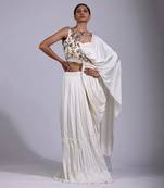 Ivory pre draped gathered saree set