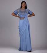 Powder blue draped saree set