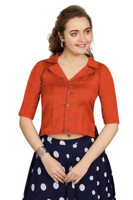 Women's Orange Art Silk Button Readymade Blouse 1