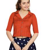 Women's Orange Art Silk Button Readymade Blouse