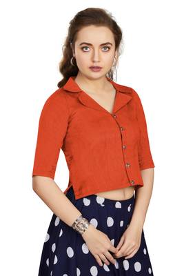 Women's Orange Art Silk Button Readymade Blouse 2
