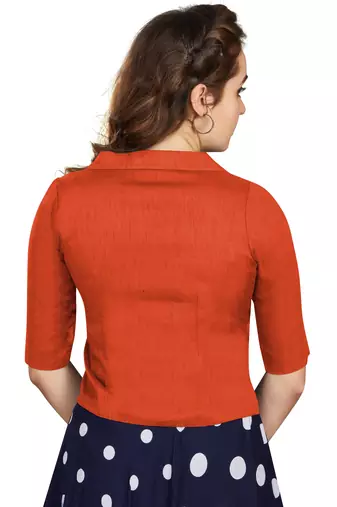 Women's Orange Art Silk Button Readymade Blouse