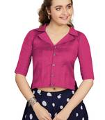 Women's Pink Art Silk Button Readymade Blouse