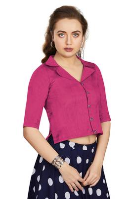 Women's Pink Art Silk Button Readymade Blouse 2