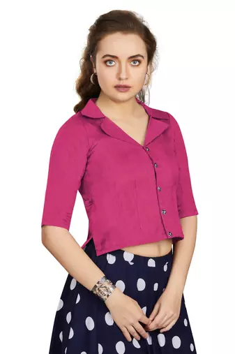 Women's Pink Art Silk Button Readymade Blouse
