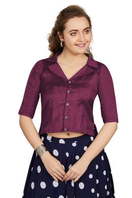 Women's Wine Art Silk Button Readymade Blouse 1