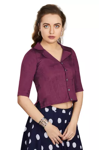 Women's Wine Art Silk Button Readymade Blouse