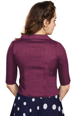 Women's Wine Art Silk Button Readymade Blouse 3