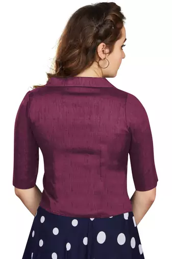 Women's Wine Art Silk Button Readymade Blouse