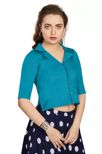 Women's Firozi Art Silk Button Readymade Blouse