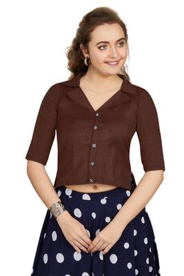 Women's Coffee Art Silk Button Readymade Blouse 1