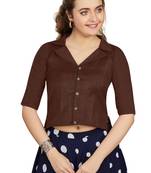 Women's Coffee Art Silk Button Readymade Blouse