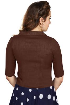 Women's Coffee Art Silk Button Readymade Blouse 3