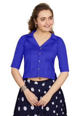 Women's Blue Art Silk Button Readymade Blouse 1