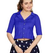 Women's Blue Art Silk Button Readymade Blouse