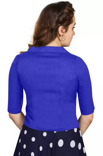Women's Blue Art Silk Button Readymade Blouse