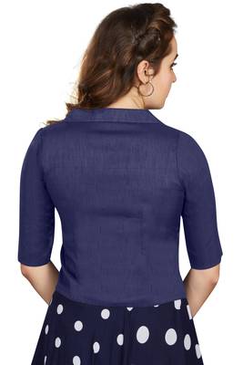 Women's Navy Blue Art Silk Button Readymade Blouse 3